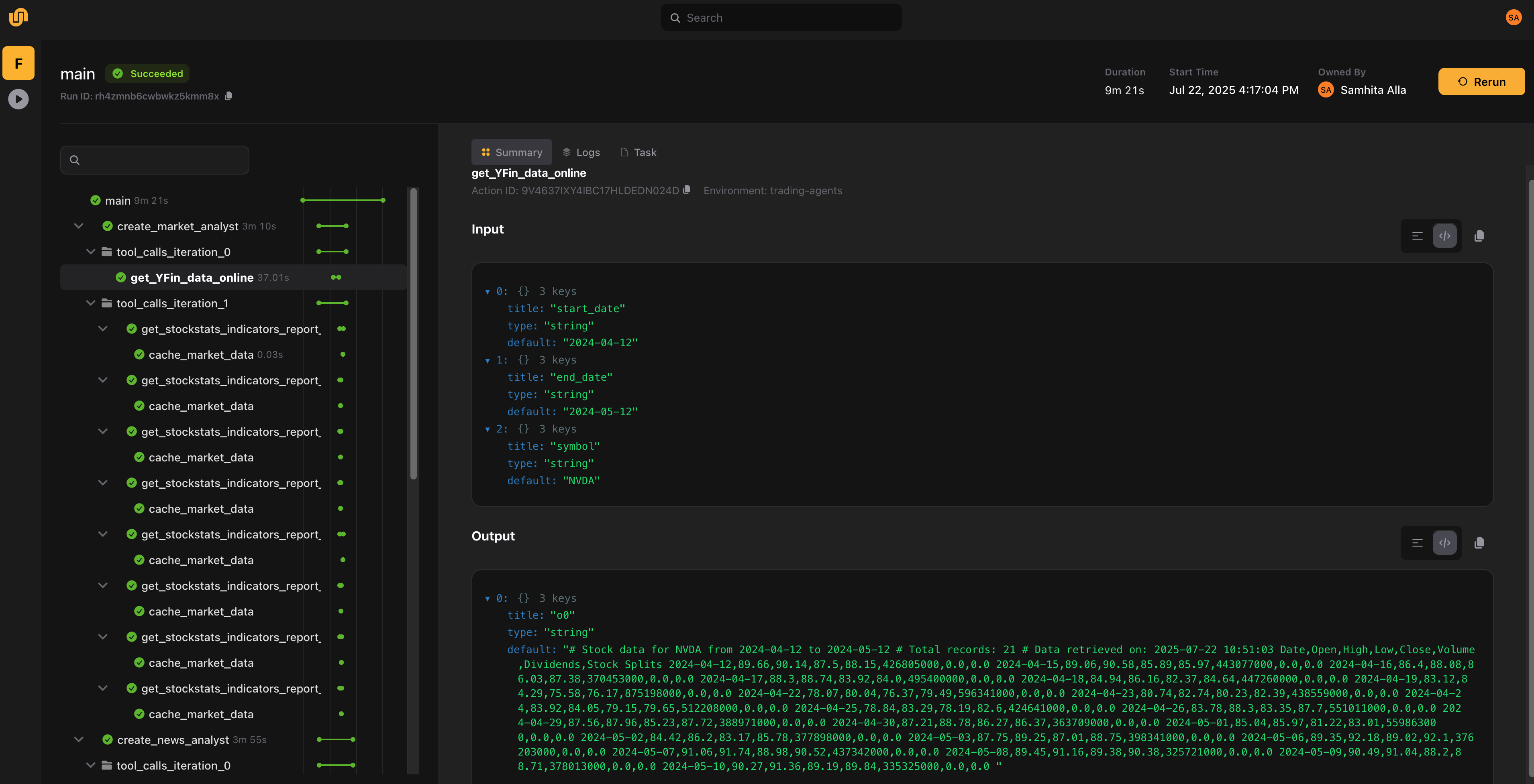 Trading agents execution visualization